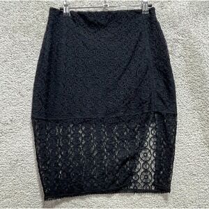 Donna Mizani Skirt Women's Medium Black Orbit Lace Mini Elastic Waist Side Split